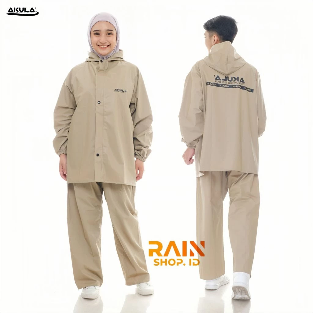 AKULA Jas Hujan Raincoat Pria Wanita Dewasa Terbaik Bahan PVC Anti Rembes Mocca